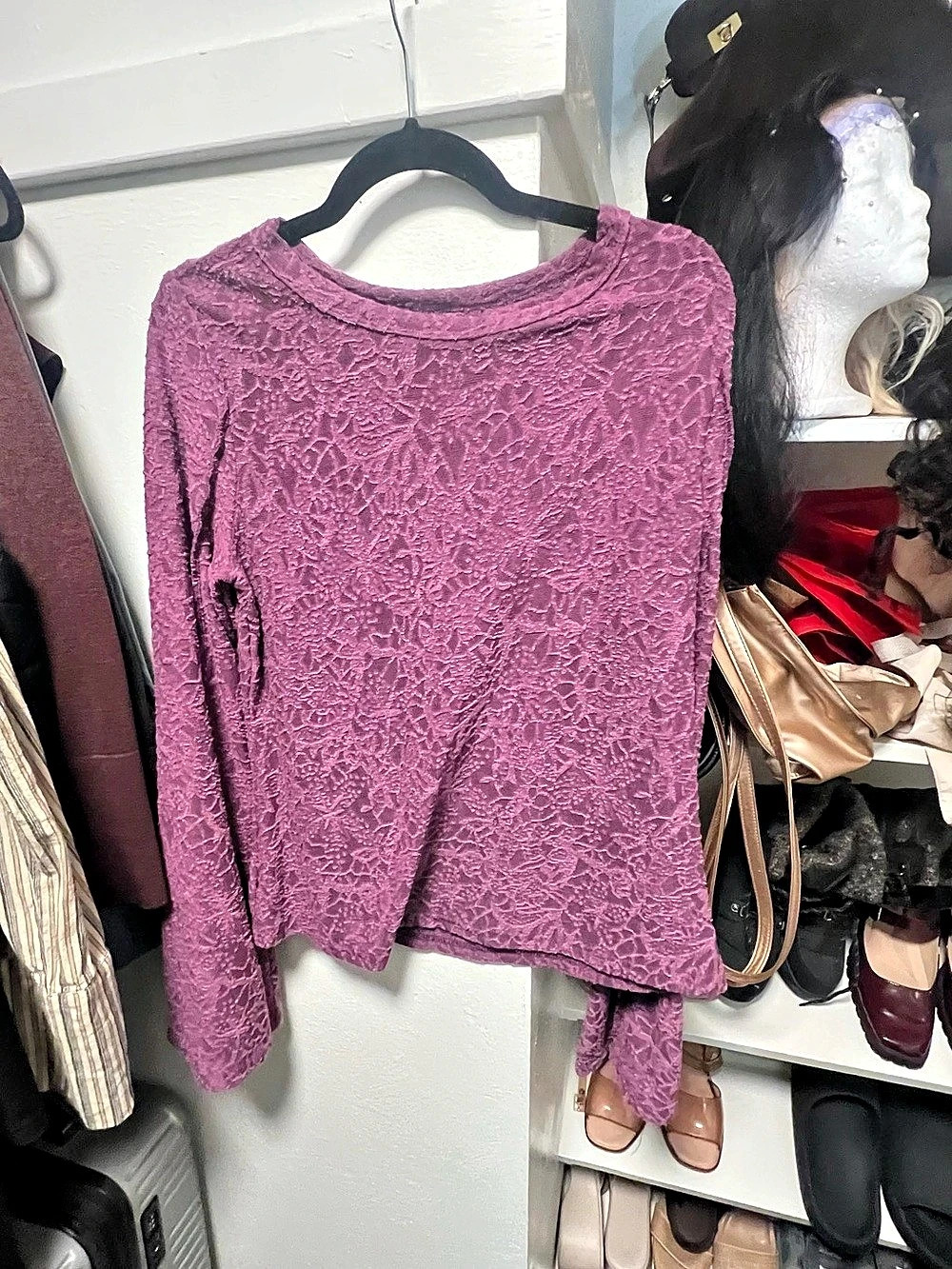 SHEIN Floral Long Sleeve Top Purple Medium